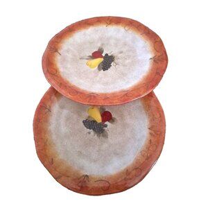 222 FIFTH TUSCAN VINE SALAD PLATE 9 1/8" VINES ON ORANGE RIM FRUIT IN CENTER